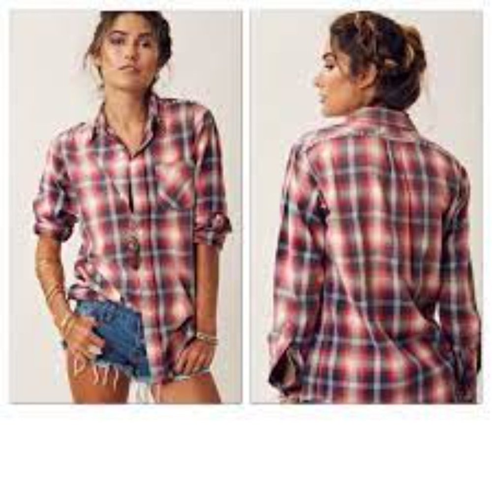 Current Elliott Plaid button up shirt with stud accents